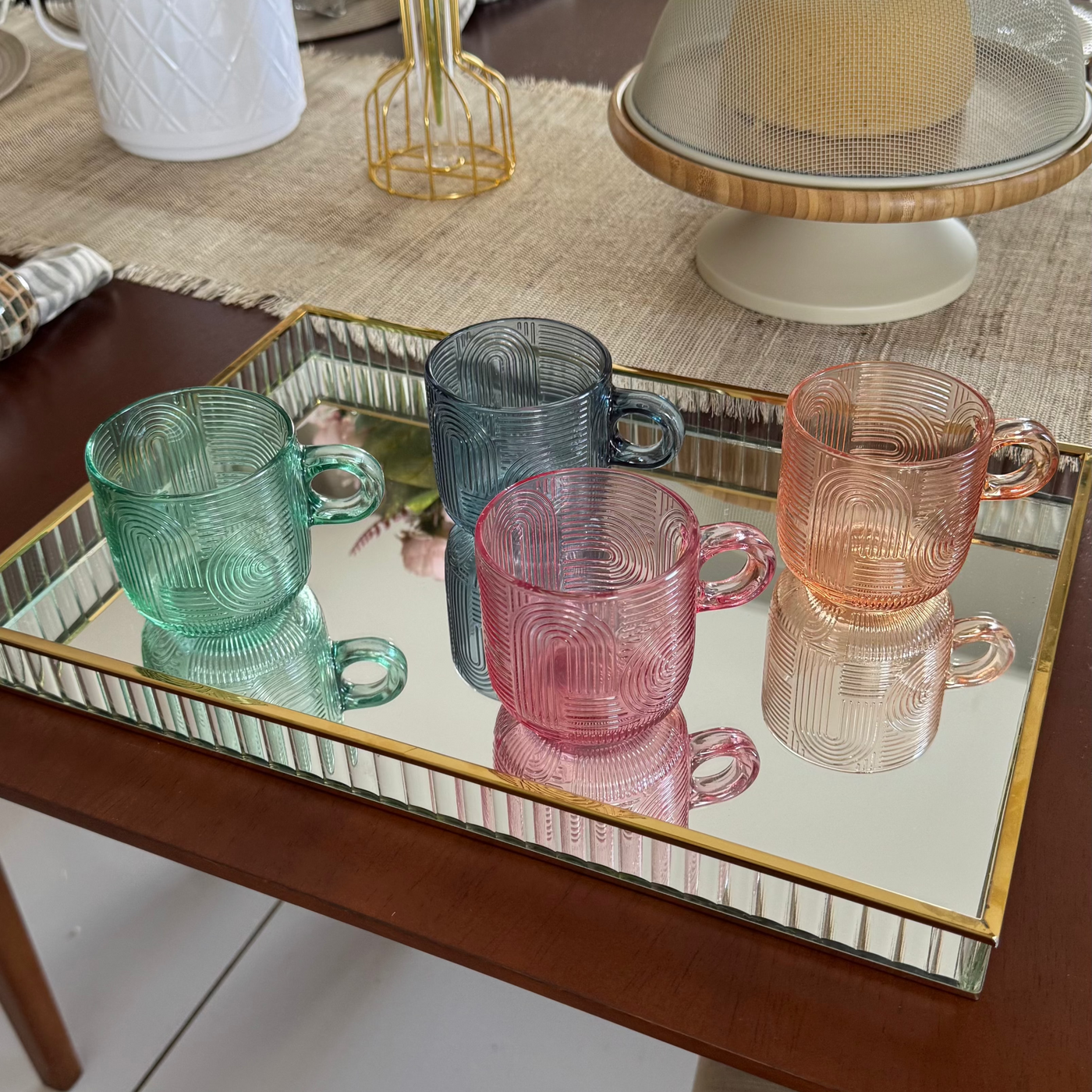 Brinde Conjunto 4 Xícaras de Vidro Colorido 220ml - Wolff Gift Design & Casa 