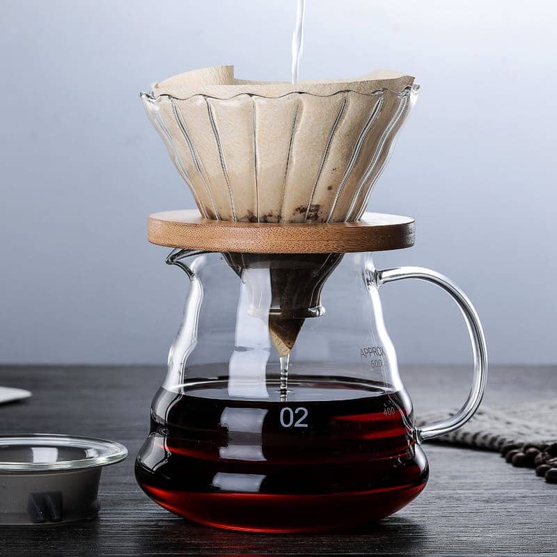 Bule de Café de Vidro Borossilicato com Coador de Café tipo Hario V60 Bule de Café de Vidro Borossilicato com Coador de Café tipo Hario V60 POLIHOUSI Conjunto (Bule 500ml + Coador) 