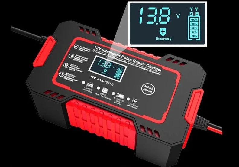 Car Battery Charger 12V 6A Pulse Repair LCD Display Smart Fast Charge AGM Deep Cycle GEL Lead-Acid Charger For Auto Motorcycle Design & Casa 