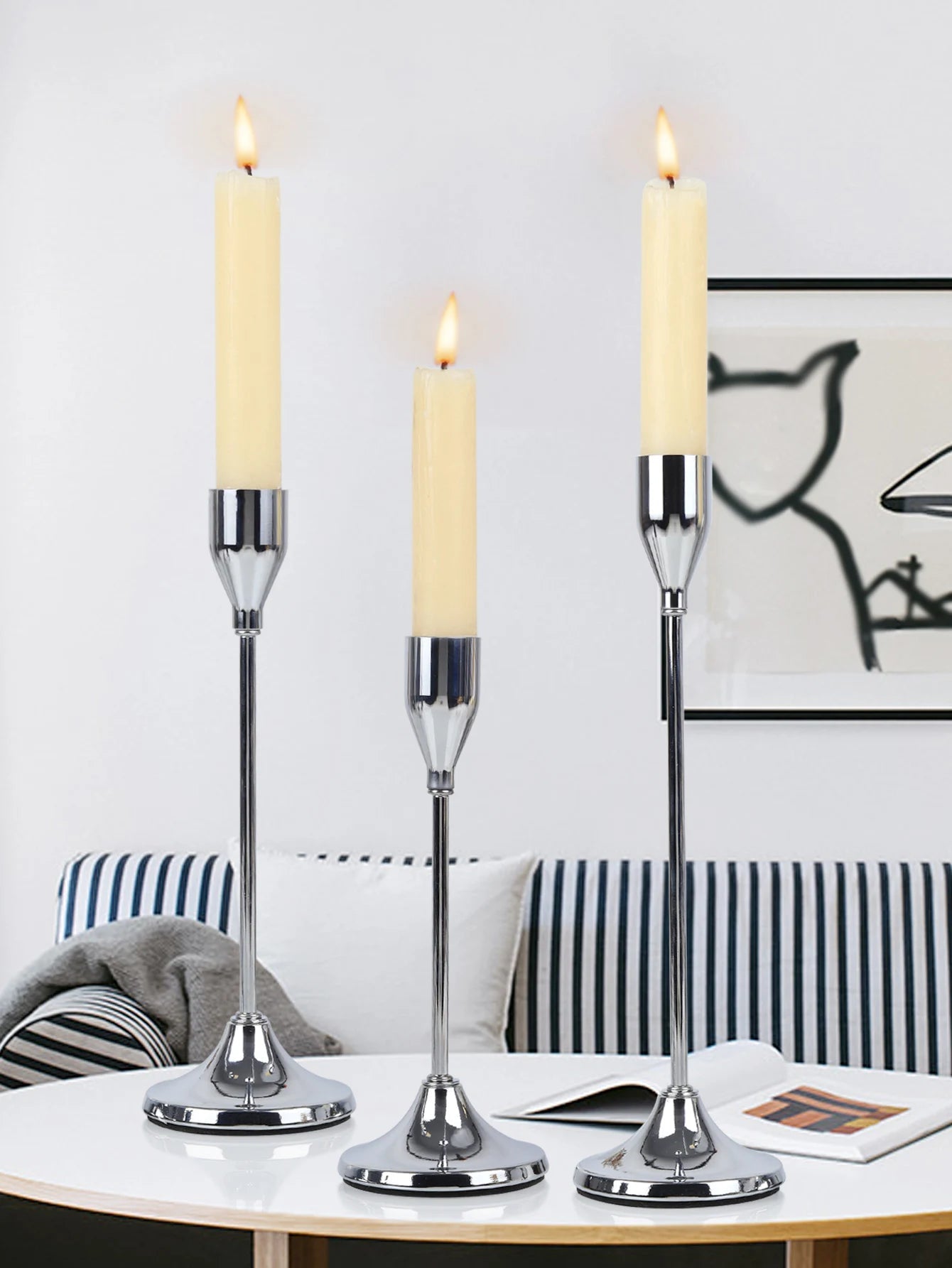 Castiçais Velas Estilo Europeu Dourado 3 Peças Design & Casa 