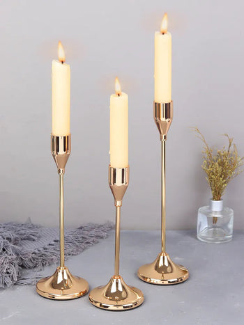 Castiçais Velas Estilo Europeu Dourado 3 Peças Design & Casa Golden L 3pcs