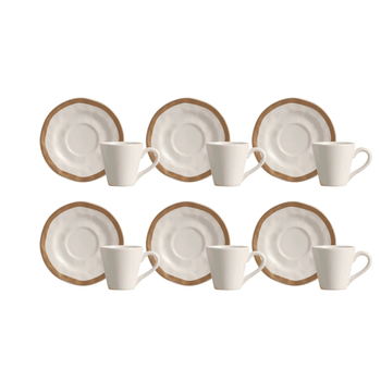 Conjunto 6pcs Xícara de Chá C/ Pires em Textura Amassada Bege Coleção Mesa Posta- Conjunto 6pcs Xícara de Chá C/ Pires em Textura Amassada Bege Design & Casa 