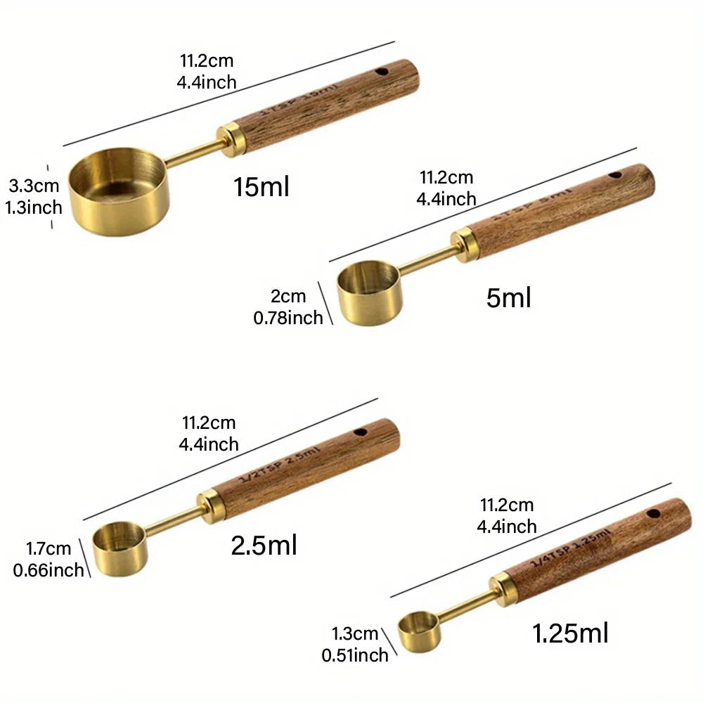 Conjunto Colher Medidora Inox Com Cabo De Madeira Conjunto Colher Medidora Inox Com Cabo De Madeira LightHousi 