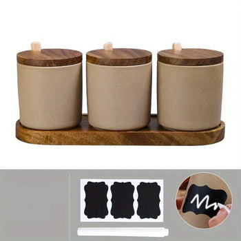 Conjunto De Potes De Cerâmica Com Marcador E Etiqueta Conjunto De Potes De Cerâmica Com Marcador E Etiqueta LightHousi 3 Peças 
