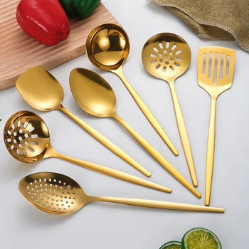 Conjunto De Utensílios De Cozinha De Inox Conjunto De Utensílios De Cozinha De Inox Dourado LightHousi 