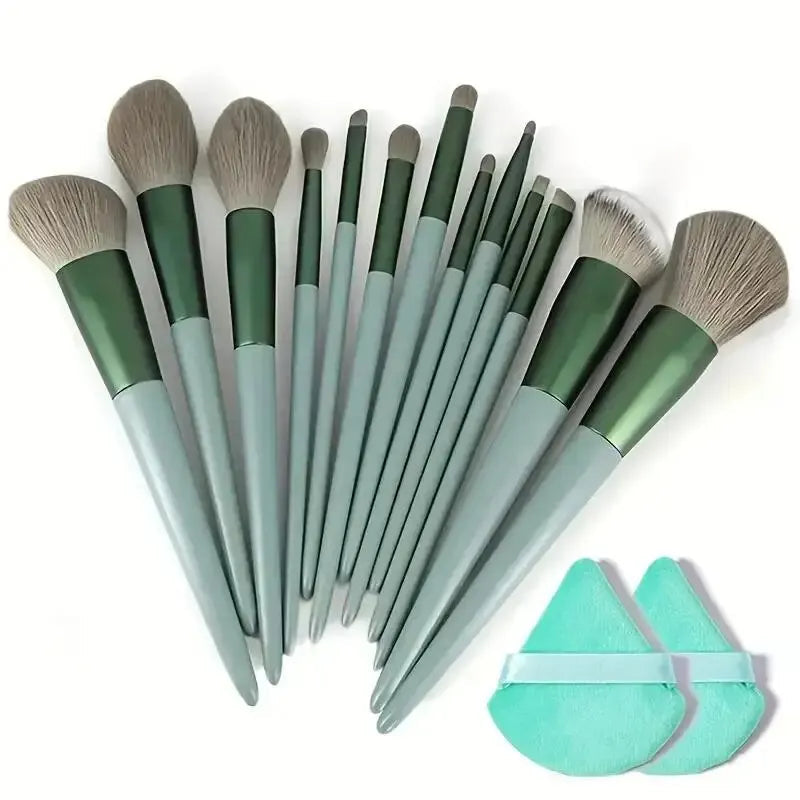 Conjuntos de Pinceis e Esponjas para Maquiagem Coleção Utilidades - Conjuntos de Pinceis e Esponjas para Maquiagem Design & Casa 13pcs Verde/ 2 Esponjas Verdes 