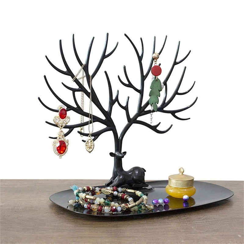 Creative Antlers Jewelry Display Stand Earrings Necklace Hanging Racks Pendant Bracelet Ring Organizer Holder Make Up Tray Design & Casa black 