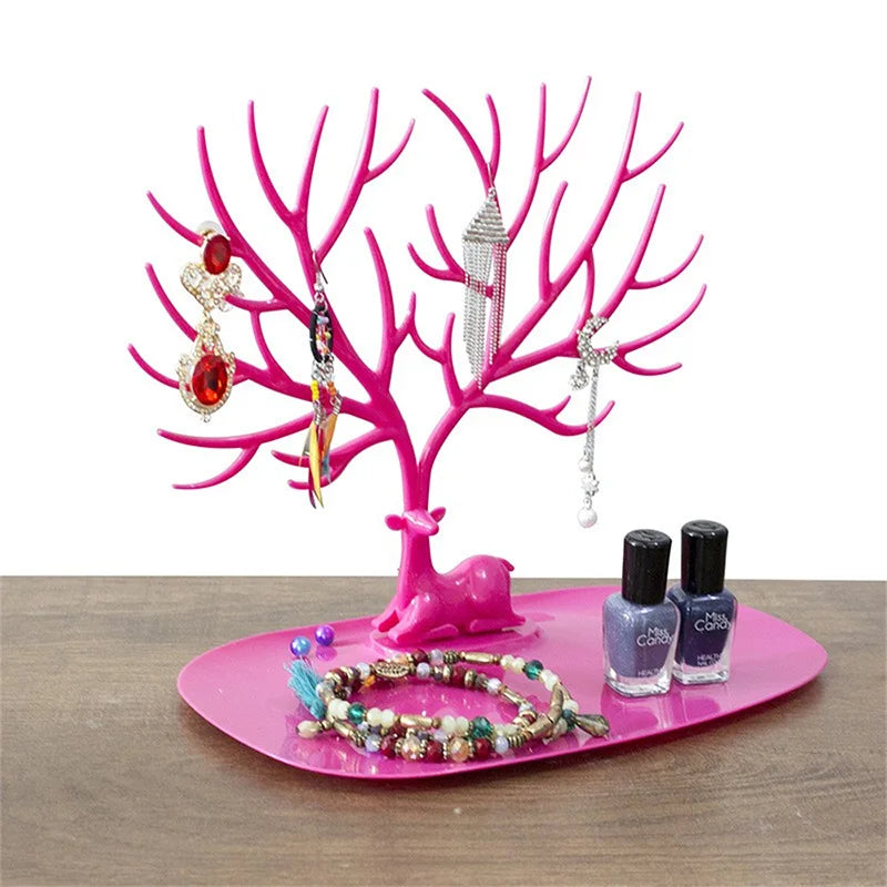 Creative Antlers Jewelry Display Stand Earrings Necklace Hanging Racks Pendant Bracelet Ring Organizer Holder Make Up Tray Design & Casa rose red 