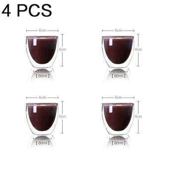 Double Wall Glass Cup Heat Insulation Transparent Handmade Tea Drink Cups MINI Whisky glasses Espresso Coffee Mug Design & Casa 4 pcs 80ml 80-450ml 