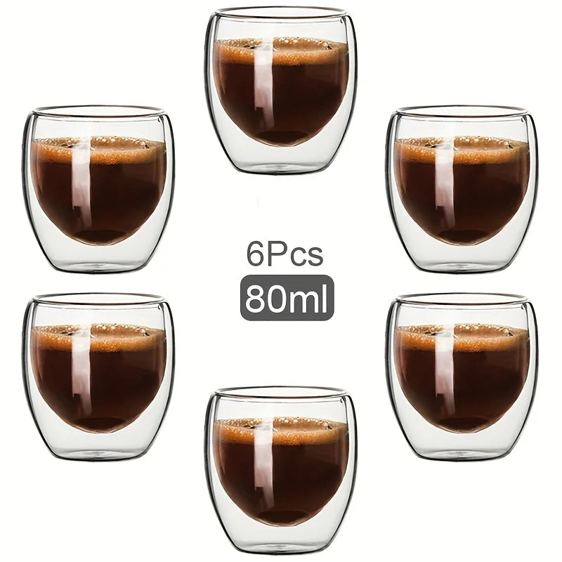 Double Wall Glass Cup Heat Insulation Transparent Handmade Tea Drink Cups MINI Whisky glasses Espresso Coffee Mug Design & Casa 6 pcs 80ml 80-450ml 