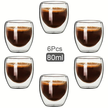 Double Wall Glass Cup Heat Insulation Transparent Handmade Tea Drink Cups MINI Whisky glasses Espresso Coffee Mug Design & Casa 6 pcs 80ml 80-450ml 