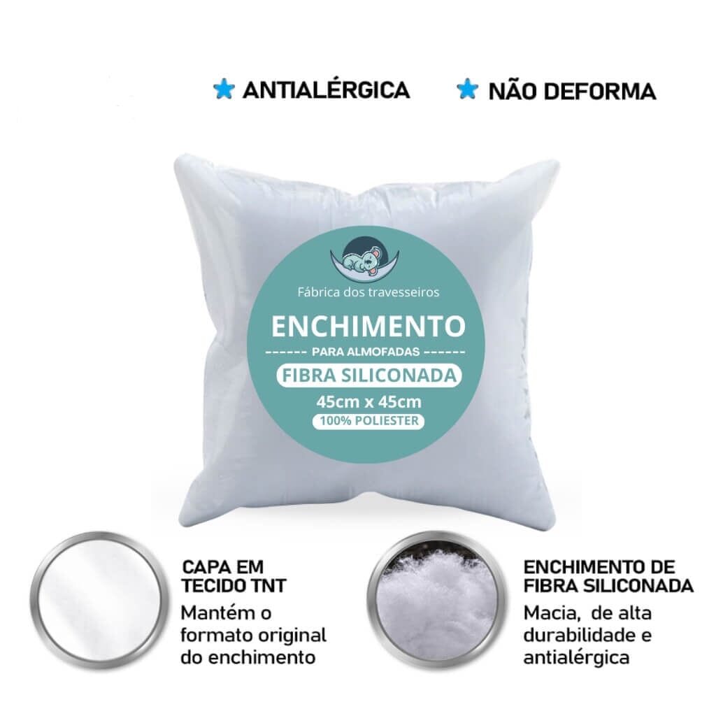 Enchimento para Almofada Antialérgico Kit Com 4 Unidades 45x45 Enchimento para Almofada Antialérgico Kit Com 4 Unidades 45x45 Design & Casa 