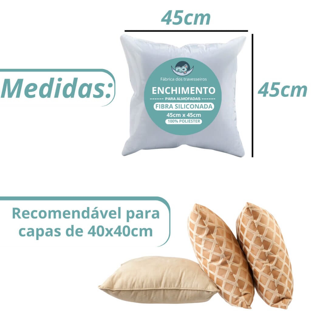 Enchimento para Almofada Antialérgico Kit Com 4 Unidades 45x45 Enchimento para Almofada Antialérgico Kit Com 4 Unidades 45x45 Design & Casa 