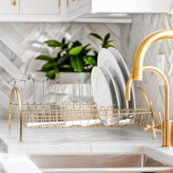 Escorredor de Louça Com Porta Talheres e Copos Dourado Escorredor de Louça Com Porta Talheres e Copos Dourado Design & Casa 