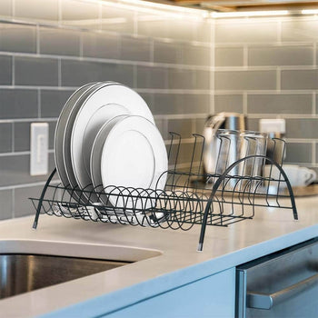Escorredor de Louça Com Porta Talheres e Copos Preto Escorredor de Louça Com Porta Talheres e Copos Preto Design & Casa 