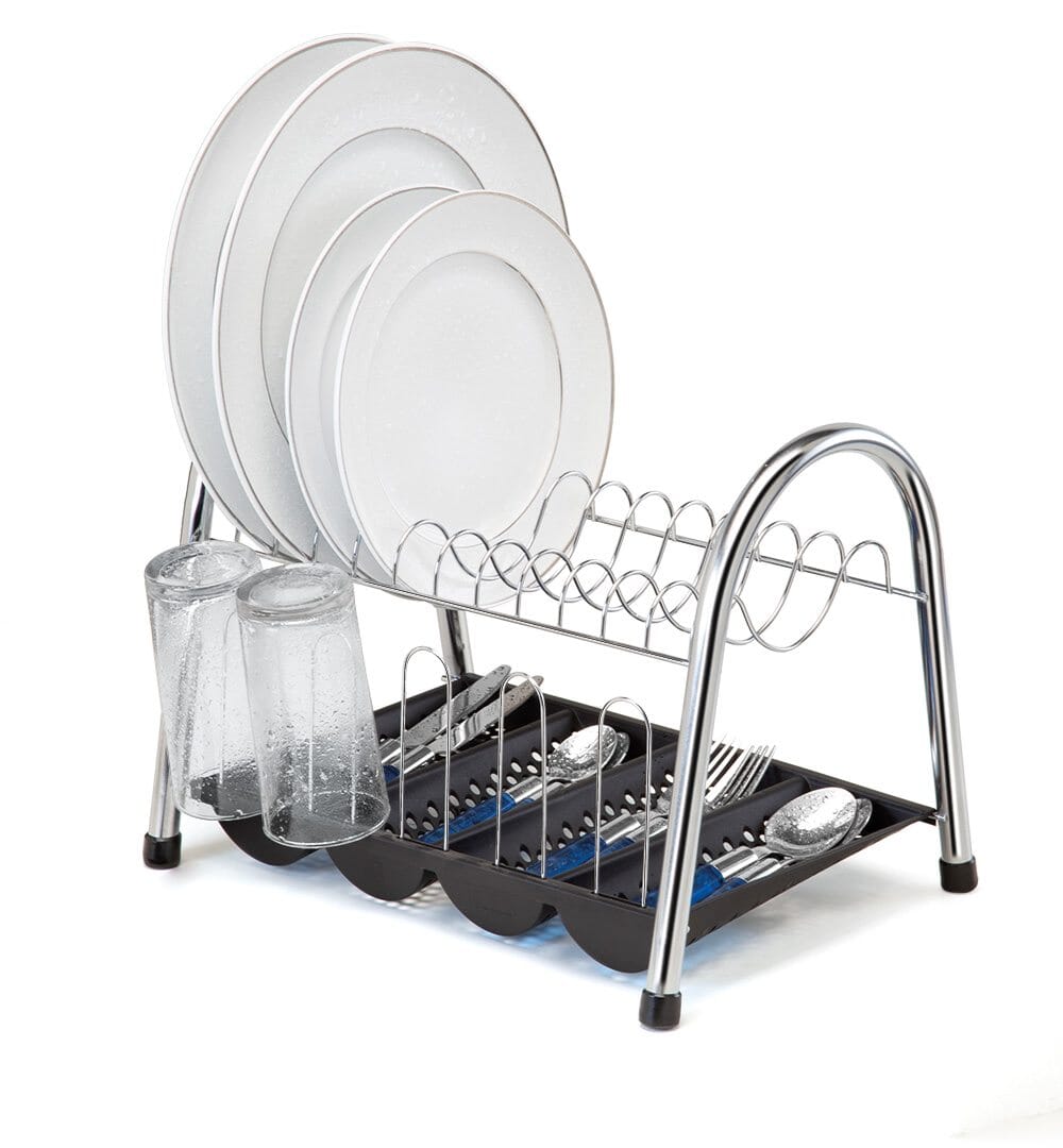 Escorredor de Louça Duplo Com Bandeja e Porta Talheres Escorredor de Louça Duplo Com Bandeja e Porta Talheres Design & Casa Cromado 