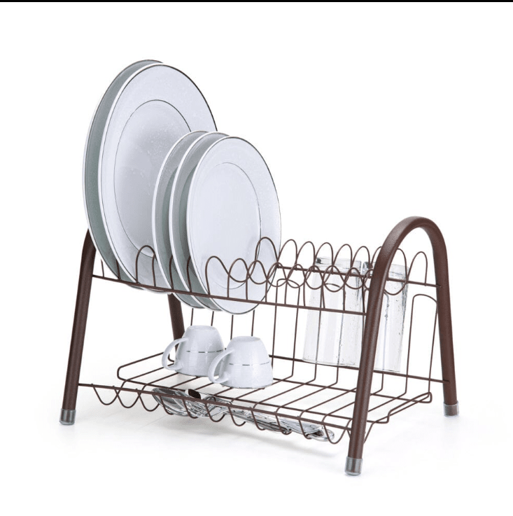Escorredor de Louça Duplo Cromado Suporte para 14 Pratos, Copos e Talheres Escorredor de Louças Duplo Cromado Design & Casa Marrom 