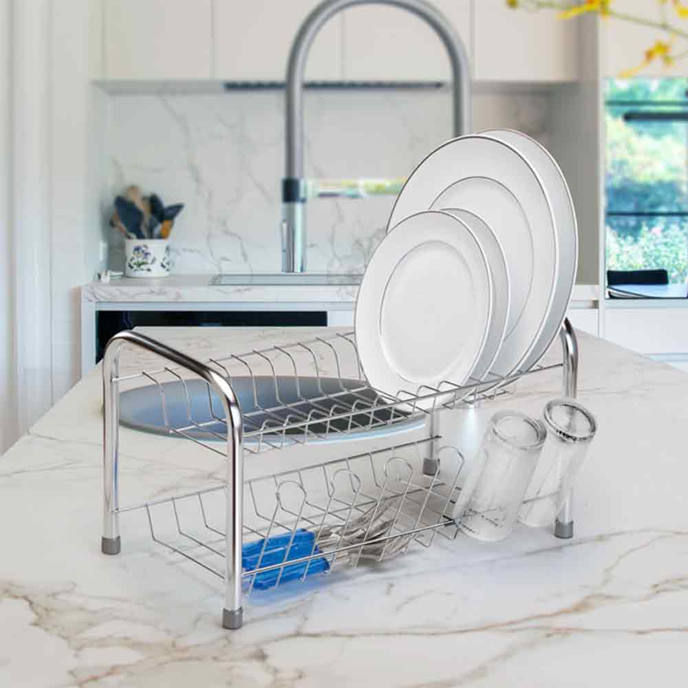 Escorredor de Louças Duplo Com Porta Copos Cromado Escorredor de Louças Duplo Com Porta Copos Cromado Design & Casa Cromado 