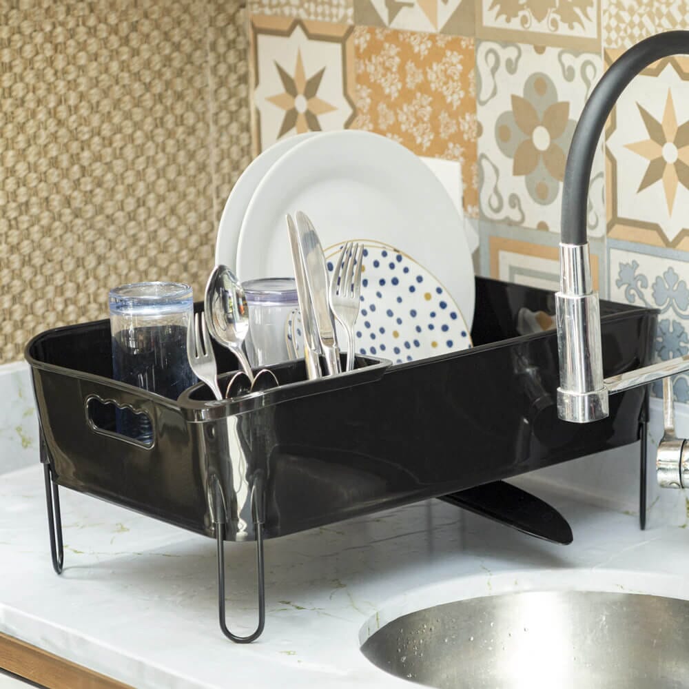 Escorredor de Louças Preto Com Porta Talheres Escorredor de Louças Preto Com Porta talheres Design & Casa 