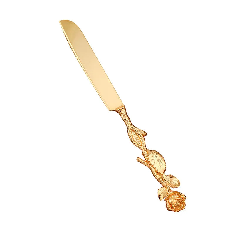 Espátula e Cortador De Bolo Flor Esculpida Dourada Espátula e Cortador De Bolo Flor Esculpida Dourada LightHousi 