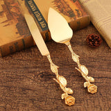 Espátula e Cortador De Bolo Flor Esculpida Dourada Espátula e Cortador De Bolo Flor Esculpida Dourada LightHousi Dourado 