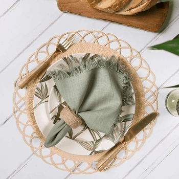 Guardanapo Tecido Verde Sálvia com Franjas Coleção Mesa Posta- Guardanapo Tecido Verde Sálvia com Franjas Design & Casa 
