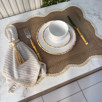 Jogo Americano Dina Juta Retangular Coleção Jogo Americano- Jogo Americano Dina Juta Retangular Design & Casa Kit 4 Lugares (Jogo Americano + Anel + Guardanapo Tecido) 