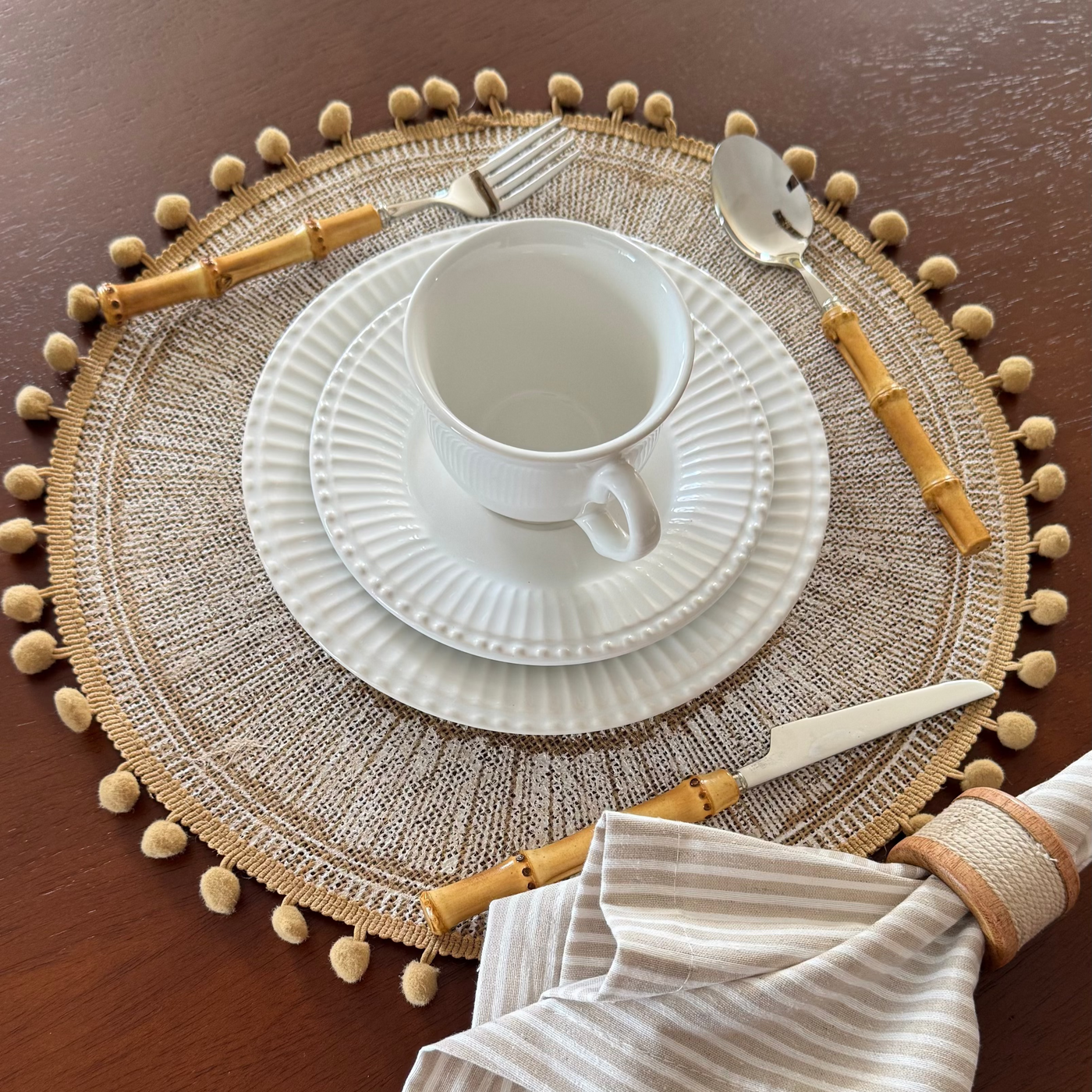 Jogo Americano Redondo Estilo Boho Chic Coleção Mesa Posta - Jogo Americano Redondo Estilo Boho Chic Design & Casa 
