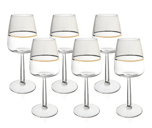Jogo com 6 Taças Premium Duo Filetada a Ouro 430ml Coleção Mesa Posta> Taças- Taça Elegante em Vidro Filete de Ouro 430ml Design & Casa 