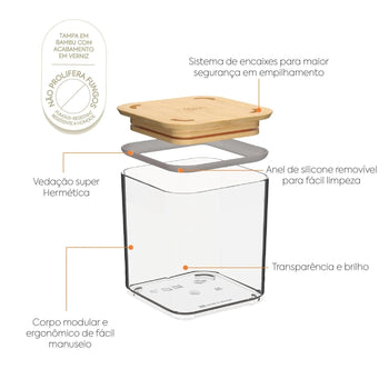 Kit 4 Potes Herméticos Bambu| 230ml + 530ml Coleção Potes Herméticos- Kit 4 Potes Herméticos Bambu 230ml + 530ml Design & Casa 
