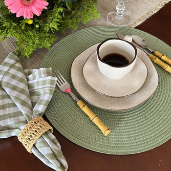 Kit Aconchego Mesa Posta Jogo Americano Redondo 6 Peças Verde Design & Casa 