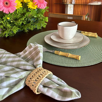 Kit Aconchego Mesa Posta | Leve 4 Lugares, Pague somente 3 Jogo Americano Redondo 6 Peças Verde Design & Casa 