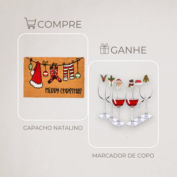 Kit Capacho Para Porta de Entrada de Natal + Marcador de Copo Decoração para Festa Capacho de Natal Design & Casa 