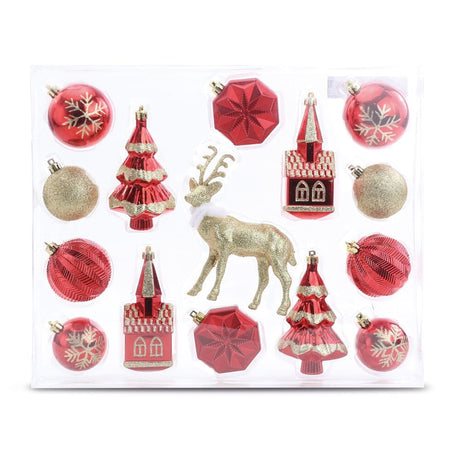 Kit com 15 Peças de Enfeites de Natal Vermelho e Dourado Kit com 15 Peças de Enfeites de Natal Vermelho e Dourado Design & Casa 