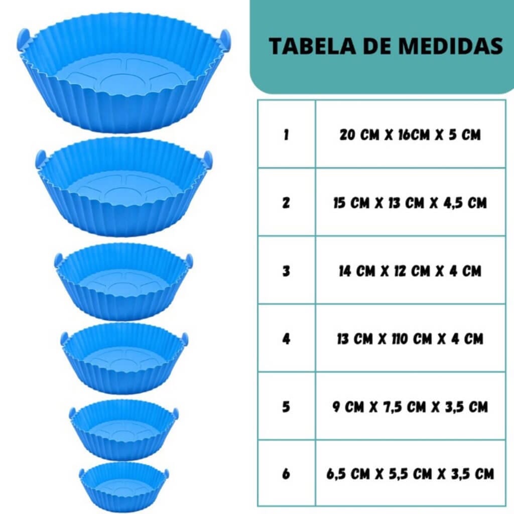 Kit com 6 Forma De Silicone Para Airfryer Antiaderente Kit com 6 Forma De Silicone Para Airfryer Antiaderente Design & Casa 