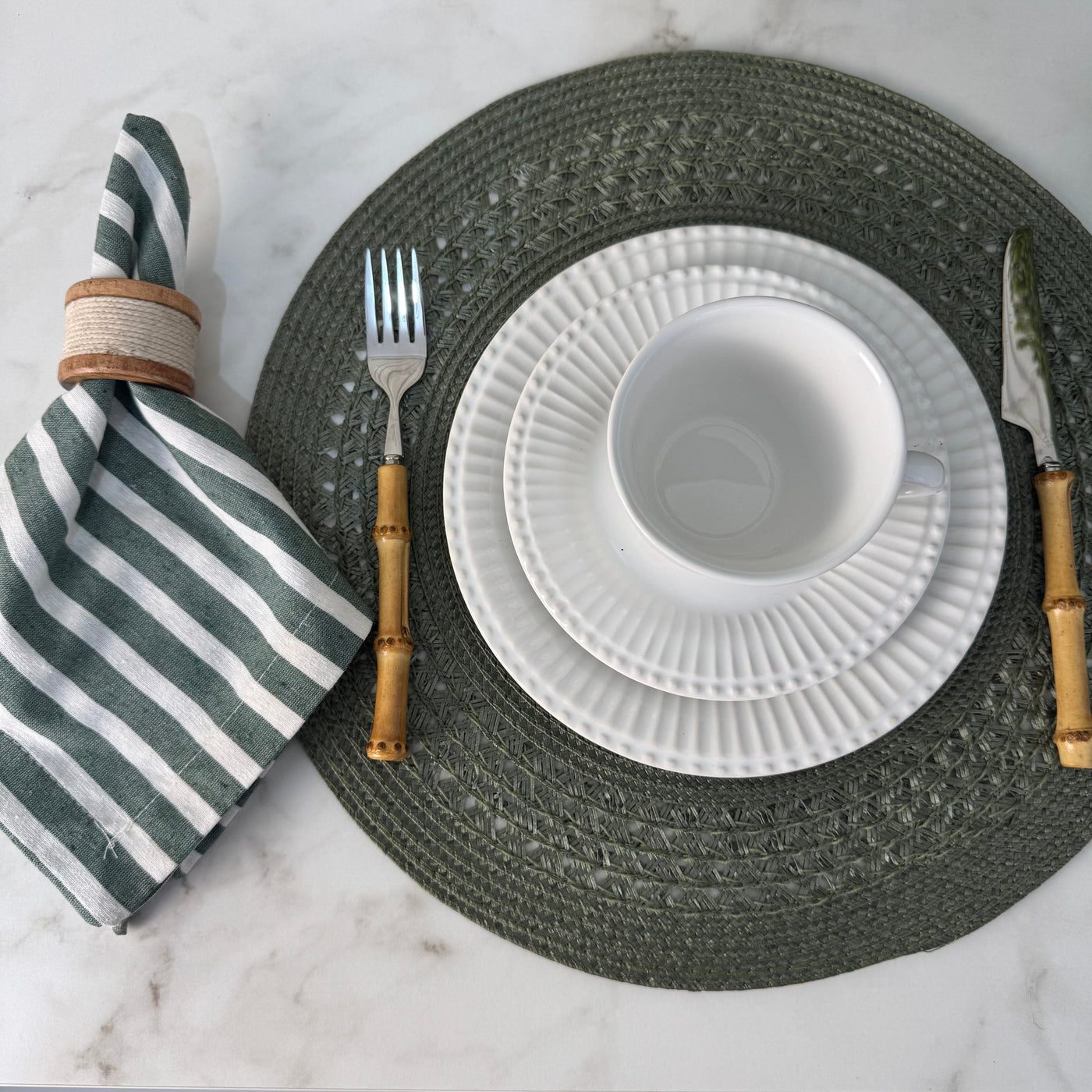 Kit Elegance Mesa Posta 4 Lugares | Jogo Americano + Anel + Guardanapo Tecido Design & Casa 