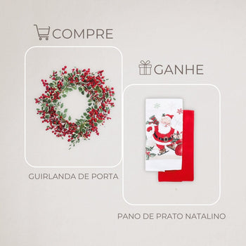 Kit Guirlanda De Natal para Porta + Pano de Prato Natalino Guirlanda De Natal Com Frutas Verde / Vermelho Design & Casa 