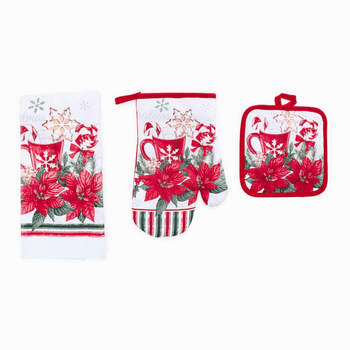 Kit Pano De Prato Luva E Pegador Flor de Natal Kit Pano De Prato Luva E Pegador Flor de Natal Design & Casa 