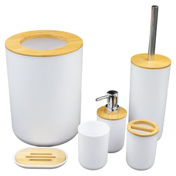 Kit para Banheiro Bambu Branco Luxo - 6 Peças Kit para Banheiro Bambu Branco - Diversas Peças - Coleção Banheiro Design & Casa 