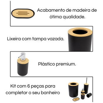 Kit para Banheiro Bambu Branco Luxo - 6 Peças Kit para Banheiro Bambu Branco - Diversas Peças - Coleção Banheiro Design & Casa 