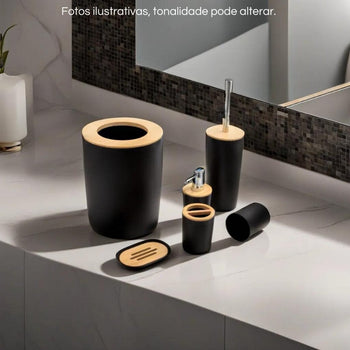 Kit para Banheiro Bambu Branco Luxo - 6 Peças Kit para Banheiro Bambu Branco - Diversas Peças - Coleção Banheiro Design & Casa 