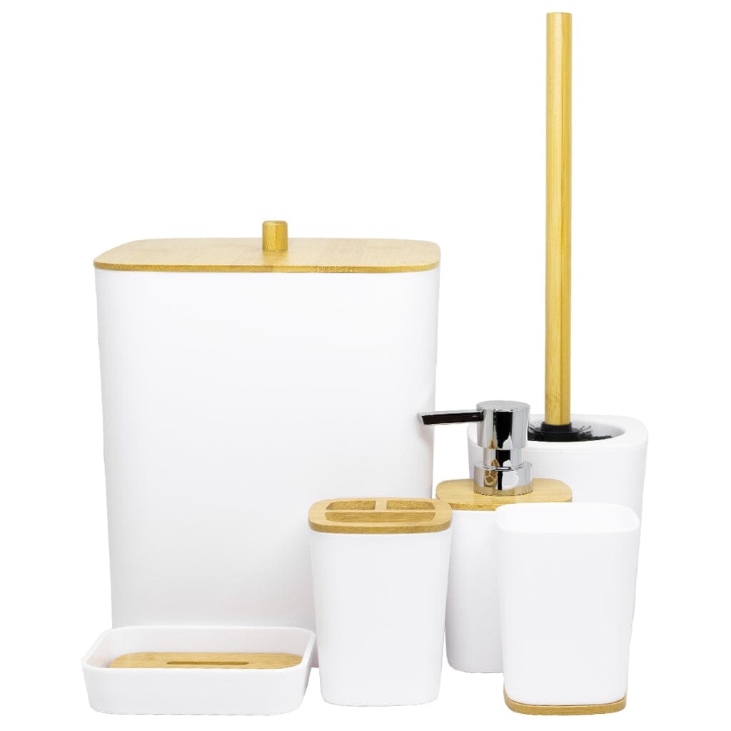 Kit para Banheiro Bambu Branco Luxo - 6 Peças Kit para Banheiro Bambu Branco - Diversas Peças - Coleção Banheiro Design & Casa 