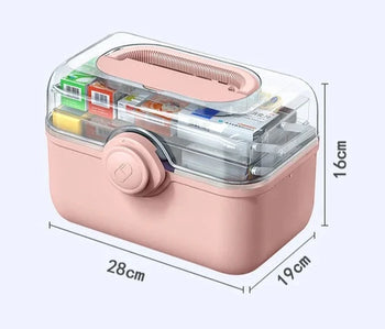 Large Capacity Family Medicine Organizer Box Portable First Aid Kit Medicine Storage Boxes Organizers Plastic Organizing Home Design & Casa Pink-M 