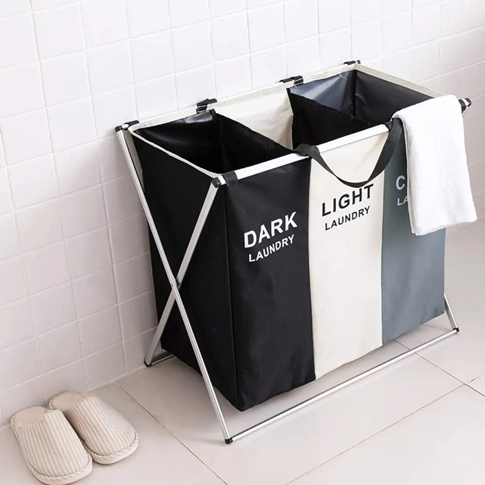 Large Laundry Basket Three Foldable Grid Organizer Basket Waterproof Dirty Clothes Toys Organizers Home Laundry Basket Storage Design & Casa 