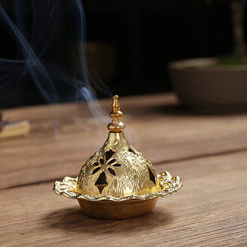 Lotus Flower Incense Burner Buddhism Buddha Holder Brass Mini Sandalwood Censer Incense Metal Craft Home Decoration Design & Casa C-Pagoda 