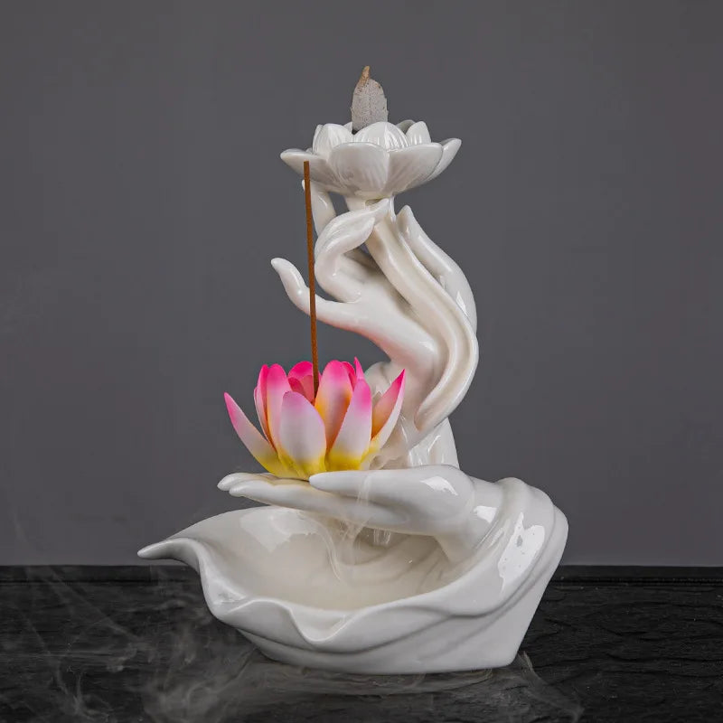 Lotus Reflux Incense Stove Base - Bergamot Incense Stove Decoration - Bedroom Accessories Room Decoration Home Accessories Design & Casa white Pink lotus 