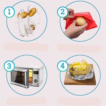 Microwave Potato Bag Reusable Express Microwave Potato Cooker Bag Baked Potato Cooker Perfect Potatoes 4 Minutes Red Baked Pouch Design & Casa 