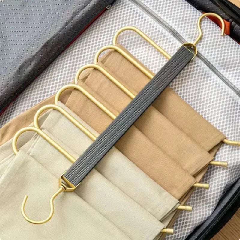 Multi-function Magic Pants Hangers,Rotatable Folding Aluminum Alloy Trouser Hanger,Non-Slip 6 in 1 Rack for Home Travel Dorm Design & Casa 