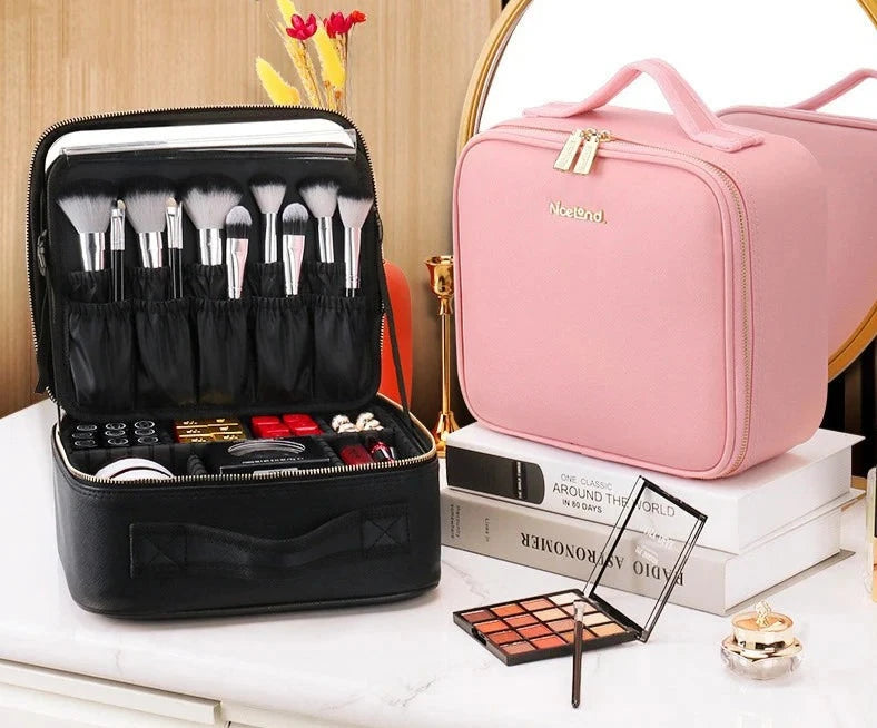 New LED Lighted Cosmetic Case with Mirror Waterproof PU Leather Portable Travel Makeup Storage Bags Design & Casa 