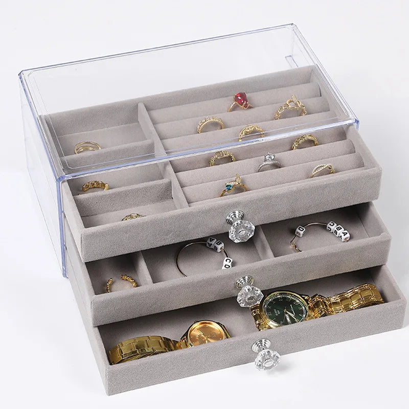 New three layer clear drawer earrings bracelet Jewelry storage box Earrings ring jewelry jewelry box Design & Casa 